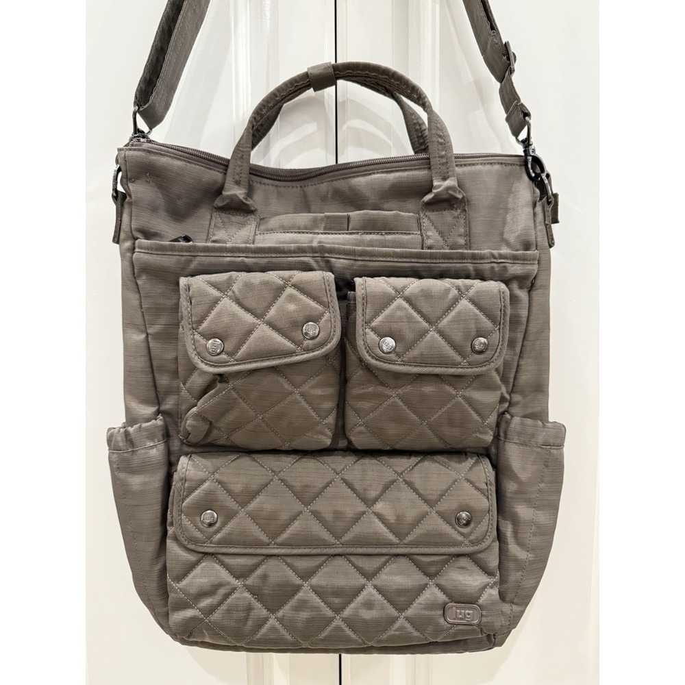 Lug Charleston Destination Gray Grey Quilted Nylon Travel Tote Crossbody Bag - Picture 2 of 16
